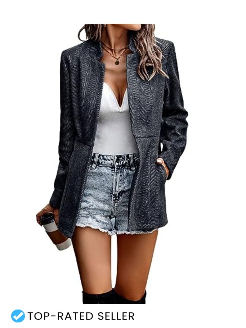 Women's Open Front Long Sleeve Blazer Jacket Notch Lapel Office Work